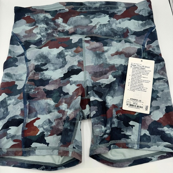 NWT Lululemon Power Thru HR High Rise Short Color Seam in Blue Camo 6” Inseam - Picture 5 of 16